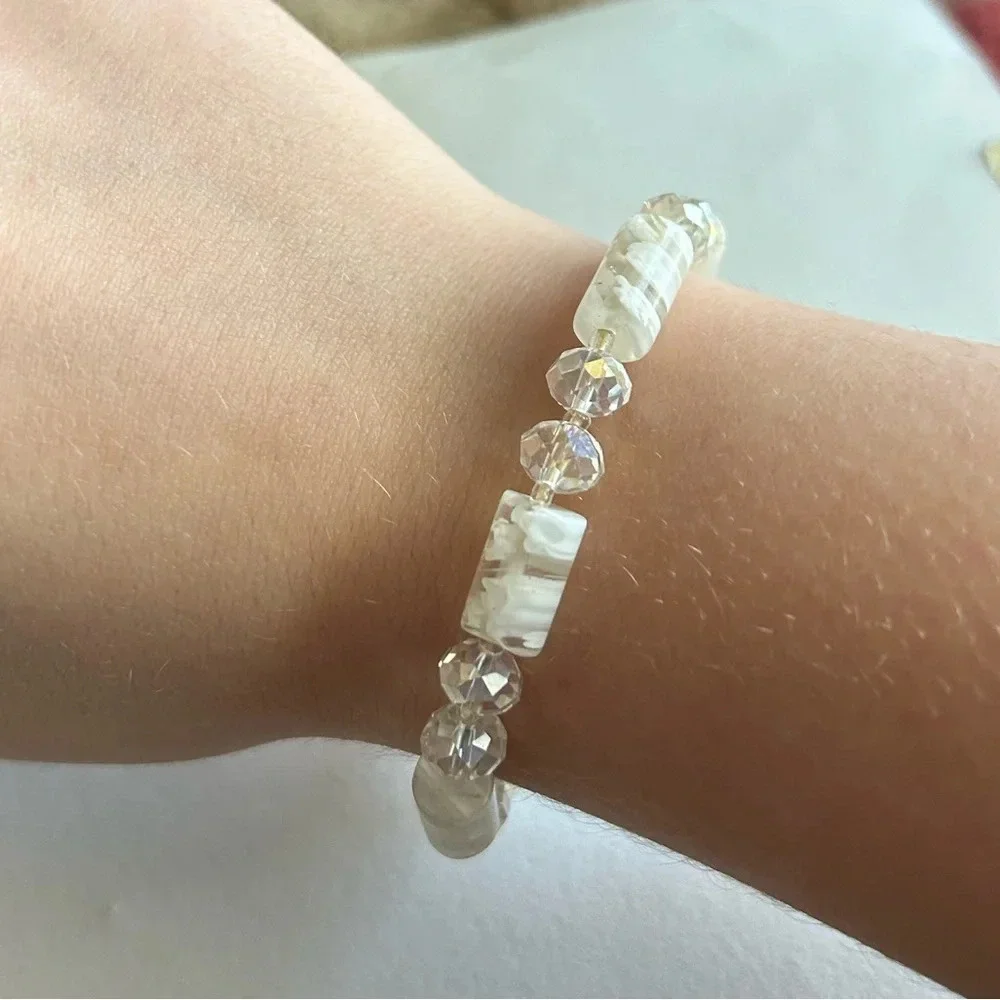3/$20 Cute White Crystal Beaded Shimmer Thin Elastic Bracelet